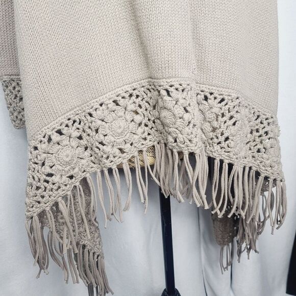 Anthropologie Pure Handknit Crochet Trim Slouchy Shawl Sweater - Picture 2 of 16